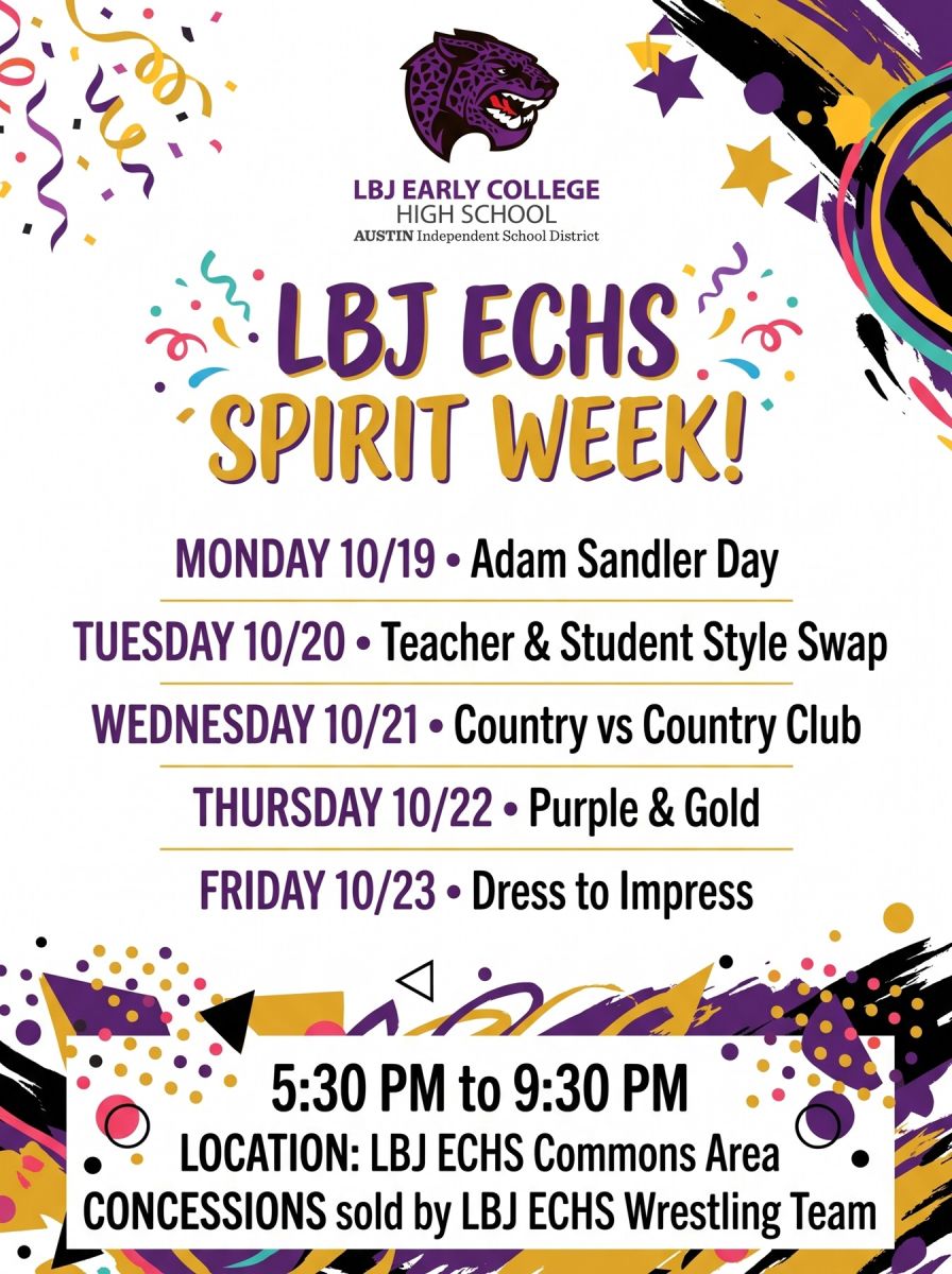 LBJ ECHS Spirit Week Flyer